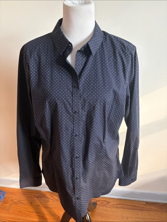 Eddie Bauer Other - Eddie Bauer Navy Blue Button-Down Shirt with White Micro Dots
